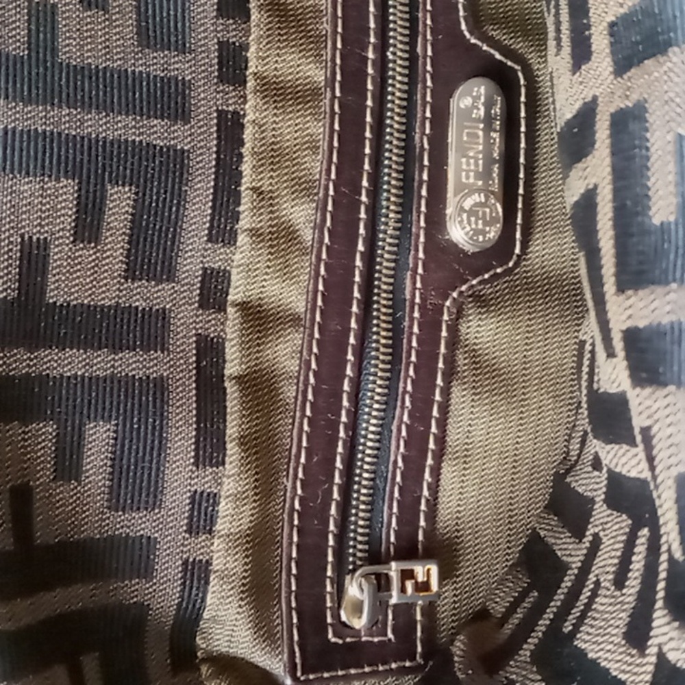 Fendi Brown Monogram Canvas Shoulder Bag with Gold-Tone Hardware - Picture 13 of 16
